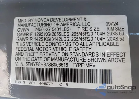 2025 Honda Passport Awd Black из США, поврежденный, VIN 5FNYF8H87SB006618